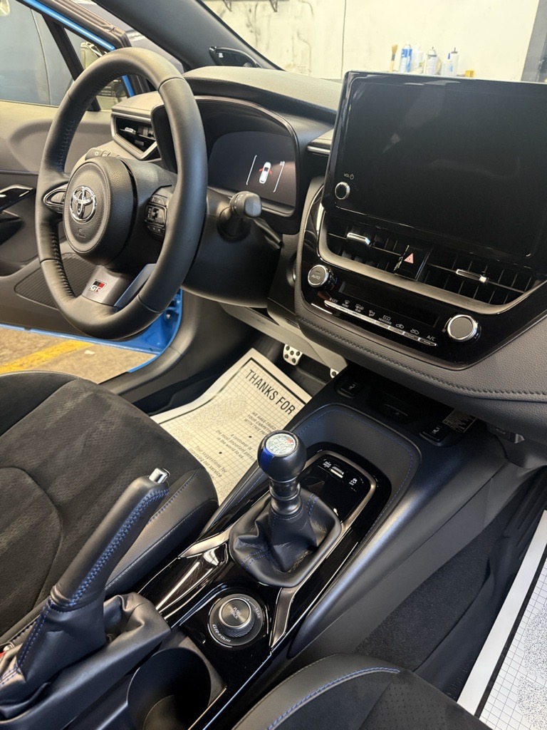 Blue Toyota GR Corolla manual interior
